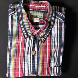 Duluth Trading Co Button Down Shirt Short Sleeve Red,Blue,Yellow Plaid Mens LT‎
